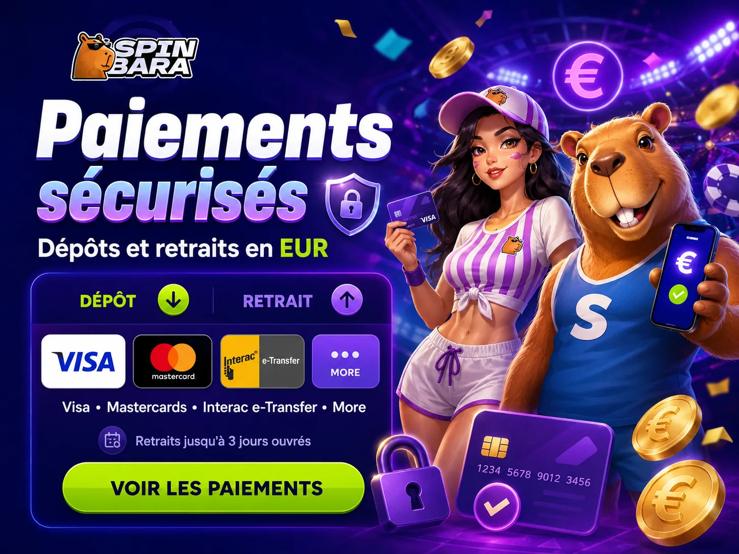 Méthodes de paiement Spinbara et panneau cashier
