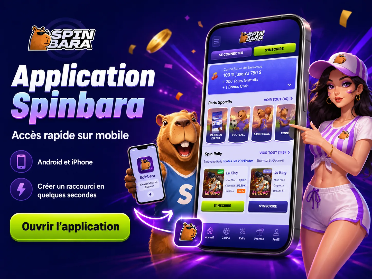 Écran mobile Spinbara avec accès inscription